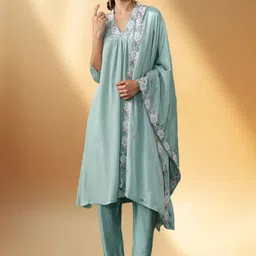 KHANJAN FASHION Women Floral Embroidered Regular Thread Work Kurta with Trousers & With Dupatta-picture-47