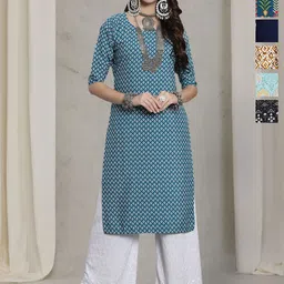 7Threads Selection Of 6 Floral Printed Round Neck Straight Kurtas-image-54