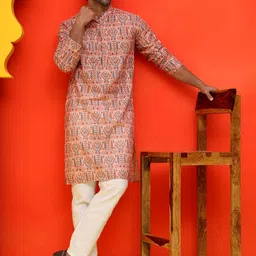 Anouk Men Floral Embroidered Regular Thread Work Pure Cotton Kurta with Pyjamas-18