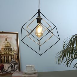 Two Moustaches Black & Gold-Toned Textured Double Cube Shaped Hanging Ceiling Lamp-29