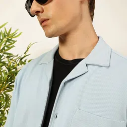 Thomas Scott Men Premium Cuban Collar Textured Cotton Oversized Casual Shirt-image-82
