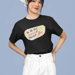 MORDEN MUSE Women Typography Printed Drop-Shoulder Sleeves Cotton T-shirt-picture-22
