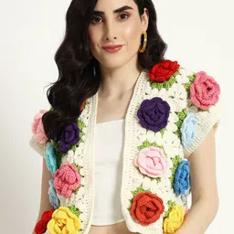 Sugercandy Women Floral Woollen Crop with Embroidered Detail-image-50