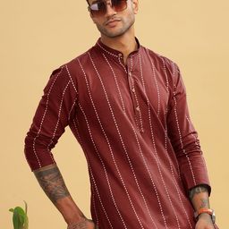 Anouk Men Striped Thread Work Kurta-image-25