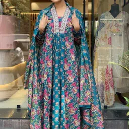 URMIR FASHION Women Floral Printed Empire Thread Work Kurta with Trousers & With Dupatta-picture-24