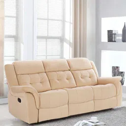 casacraft from pepperfry Norton Velvet 3 Seater Manual Recliner In Beige Colour-picture-45