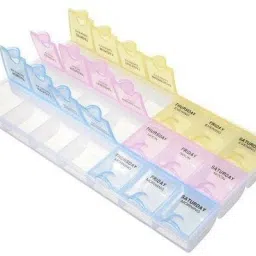Cells with daily detail caps makes it easy to dispense tablets. You can see through colored cover for easy viewing. It helps to keep track of the medication you take at different times of the day. You can store 03 weeks/21 days of tablets in this box. You can see pill box pills pastel colored tablets easily at it. package includes: 1 x pill box colour: As shown in image. Pill Medicine Organizer Reminder Storage Box for 7 Days, 3 Layer Pillbox Pill Box-11
