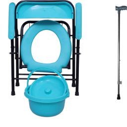 Western Toilet Seat Anti Skid Commode Chair (Green, Black with stick) Commode Shower Chair-image-3