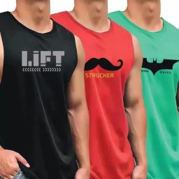 Pack of 3 Men Printed Round Neck Polyester Multicolor T-Shirt-image-57