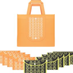 Pack of 10 Smile Foldable Unisex Shopping Bags | Orange & Black Yellow Pack of 10 Grocery Bags-image-20