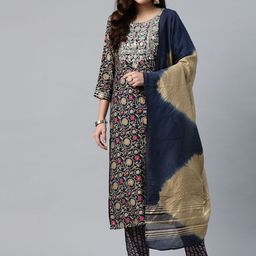 Readiprint Fashions Women Navy Blue Floral Printed Kurta Set-picture-26