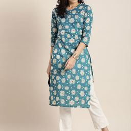 Sangria Women Blue & White Floral Printed Floral Kurta-image-70