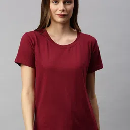 BRATMA Women Maroon Solid Round Neck T-shirt-picture-45