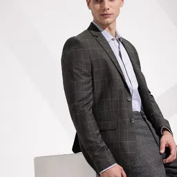 INVICTUS Checked Notched Lapel Collar Slim Fit Formal Blazer-picture-11