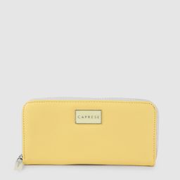 Caprese Women Yellow & White Solid Leather Zip Around Wallet-image-26