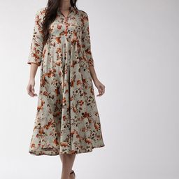 RANGMAYEE Women Taupe & Orange Floral Printed Maxi Dress-picture-17