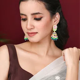 Peora Gold-Plated Artificial Beads Studded Contemporary Jhumkas Earrings-image-80