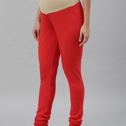Nejo Women Red Solid Maternity Churidar With Belly Band-picture-50