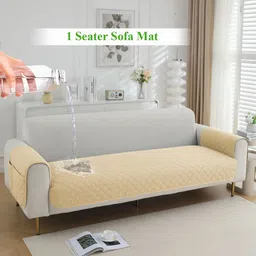 HOKIPO Beige 3 Pieces Quilted Waterproof 1 Seater Sofa Cover With Arms & Pockets-picture-5
