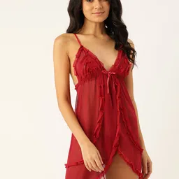 Ms Lingies Red Self Design Net Baby Doll-image-29
