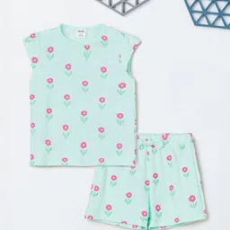 max Girls Floral Printed Pure Cotton Top With Shorts-48