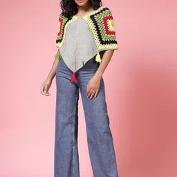 Velvery Women Longline Poncho with Applique Detail-picture-42