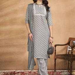 Anouk Women Ethnic Motifs Printed Regular Thread Work Kurta with Trousers & With Dupatta image 1