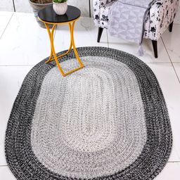 Saral Home Grey Geometric Anti-Skid Polyester Carpet-1