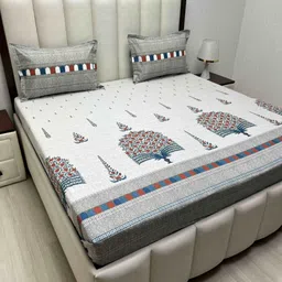 Pure Decor Grey & White Ethnic Motifs 400 TC King Bedsheet with 2 Pillow Covers-picture-35