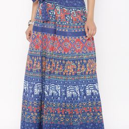 SOUNDARYA Blue Ethnic Print Wrap-Around Maxi Skirt-image-49