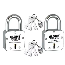 ALONE LOCKS Atoot 6 50 mm Steel Chrome 6 Same Keys Door Double Locking Padlock (Pack of 2)-3