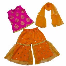satyamfab Kajari Satyam Girls Woven Design Top With Sharara & Dupatta-image-77