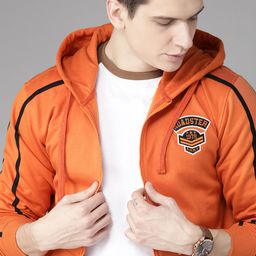 Roadster Men Orange Solid Hooded Sweatshirt-image-65