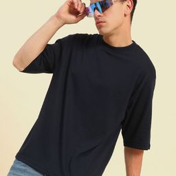 The Roadster Lifestyle Co Men Solid Cotton Oversized T-Shirt-image-1