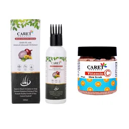 CARET ORGANIC Red Onion Seed Hair Oil - 100 ml With Vitamin C Glow Scrub - 100 g-35