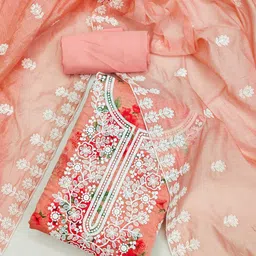 LeeliPeeri Designer Floral Embroidered Thread Work Chanderi Silk Unstitched Dress Material-image-19