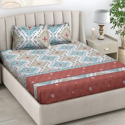 Myntra Elegant Homes Green Ethnic Motifs Printed 300 TC King Bedsheet Set 2.7 m x 2.7 m-image-12