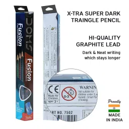 Doms Fusion X-TRA Super Dark Wide Point Graphite Triangular Black Pencil 10 Pcs with Free Eraser & 15 cm Scale, 7502 (Pack of 10 Box) image 3