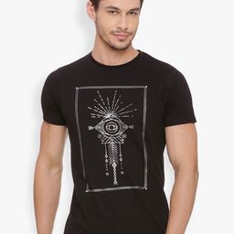 Basics Men Black Printed Round Neck T-shirt-image-55