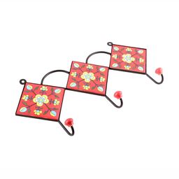 IndianShelf Red & Yellow Floral Printed Ceramic Wall Hook-9