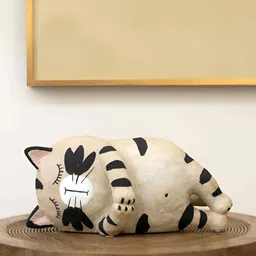 curiocasa Beige & Black Sleeping Cat Ceramic Figurine Showpiece-image-23