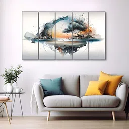 The Castle Decor White & Blue 5 Pieces Abstract Wooden Wall Arts-picture-43
