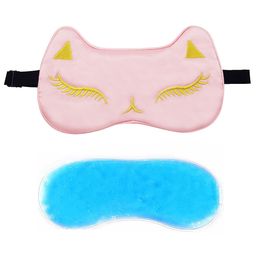 Jenna Silk Feline Print Face Sleeping Eye Mask With Cooling Gel - Pinl-image-36