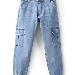 Pine Kids Cotton Full Length Joggers Fit Adjustable Washed Elasticated Jeans - Blue-picture-18