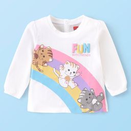 Babyhug Cotton Full Sleeves T-Shirt with Kitten Graphics - White-picture-4