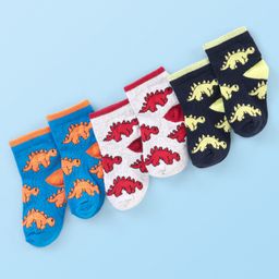 Cute Walk by Babyhug Cotton Knit Ankle Length Anti Bacterial Socks Dino Design Pack of 3 - Multicolor-picture-30
