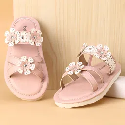 Babyoye Sandals With Velcro Closure & Floral Applique- Pink-picture-47