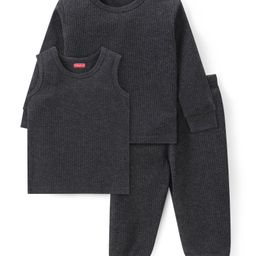 Babyhug Solid Full Sleeves Thermal Vests & Pant Set - Dark Grey-image-2