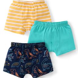 Babyhug 100% Cotton Knit Striped Trunks with Dino Print Pack of 3 - Multicolour-image-45
