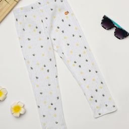 Milou Cotton Floral & Honey Bee Printed Leggings - Off White-image-85